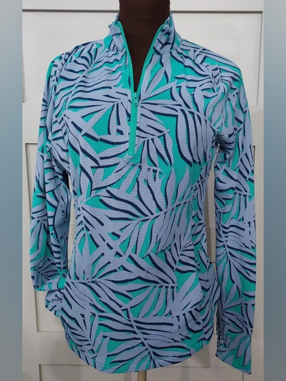 NWOT Tommy Bahama Abstract Print 1/4 Zip Shirt in Blue & Green Size Large